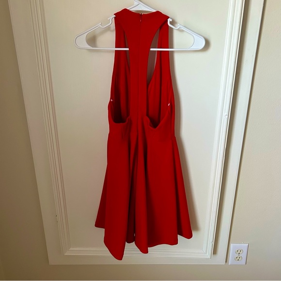 Lulus Cherry Red Mini Skater Dress Extra Small XS V-Neck Racerback - Picture 2 of 11